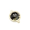 Natural Labradorite Connector Charms, Half Round Links, with Golden Brass Findings and Cubic Zirconia, Faceted, 18x13x5mm