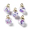 Glass Pendants, Round, with CCB and Handmade Polymer Clay, Paw Print, 21.5x16mm, Hole: 2.5mm