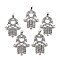 Tibetan Style Alloy Pendants, with Acrylic, Hamsa Hand/Hand of Miriam, Antique Silver, Clear, 41.5x29x4.5mm, Hole: 6x5mm