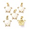 Real 18K Gold Plated Brass Micro Pave Clear Cubic Zirconia Pendants, with Shell filled in Enamel, Long-Lasting Plated, Turtle, White, 26x21x5.5mm, Hole: 4x3.5mm