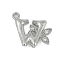 Brass Crystal Rhinestone Letter Links Connector Charms, Real Platinum Plated, Letter W, 14x15x3.5mm, Hole: 1.2mm and 1.5mm