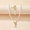 Plastic Imitation Pearl Beaded Bracelets & Necklaces Sets, with Alloy Letter A Charm, for Women, Creamy White, 530mm