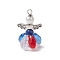 Glass Pearl Beads Pendants, Angel Charms, with Tibetan Style Alloy Wings and Iron Loop, Antique Silver, 37x22.5x22mm, Hole: 3x3.5mm