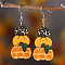 Thanksgiving Day Pumpkin Stainless Steel Wood Dangle Earrings, Platinum, Gold, 60x30mm