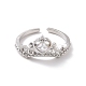 Clear Cubic Zirconia Crown Open Cuff Ring RJEW-P034-10P-2