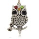 Antique Silver Alloy Rhinestone Owl Pendants for Halloween Jewelry ALRI-J060-37AS-1