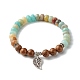 Bracelet extensible reiki pierre naturelle mélangée et perles de bois wengé BJEW-JB06896-2