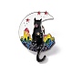 レインボーカラー プライド フラットムーン 猫エナメルピン付き  リュックサック用プラチナ合金ブローチ  カラフル  35x25x1.5mm JEWB-G019-14P-1