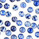 青と​​白の花​​の印刷されたガラスカボション  半円/ドーム  スチールブルー  12x4mm GGLA-A002-12mm-XX-1
