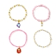 4 Uds. Conjunto de pulseras elásticas con cuentas de vidrio y cuarzo rosa natural de 4 estilos BJEW-JB09606-02-3