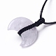 Verstellbare Doppelhorn-Anhänger-Halskette aus Naturquarzkristall mit Wachskordel für Damen NJEW-B086-01C-4