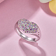 925 anello regolabile a cuore in argento sterling rodiato con zirconi colorati RJEW-F150-50P-2