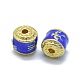 真鍮ビーズ  エナメル  コラム  ゴールドカラー  ブルー  6x6mm  穴：1.4mm KK-L184-88G-2