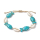 Bracelets de cheville en coquillages naturels et perles synthétiques tressées turquoise AJEW-AN00562-3