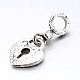 Heart Lock Antique Silver Alloy Rhinestone European Dangle Charms CPDL-M014-10-3