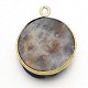 Natural Druzy Agate Crystal Electroplate Flat Round Pendants G-F168-13D-2
