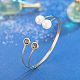 Women's Trendy Brass Double Flat Round Glass and Plastic Pearl Cuff Torque Bangles BJEW-BB16078-8