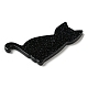 クリスマスアクリルパーツ  グリッターパウダー付き  猫  ブラック  40x23x2.5mm  穴：1.5mm MACR-C024-06-2