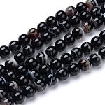 Ágata rayada natural/hebras de abalorios de ágata con bandas, teñido, redondo, negro, 10mm, agujero: 1 mm, aproximamente 40 pcs / cadena, 15.7 pulgada