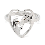 304 Stainless Steel Heart with Horse Adjustable Ring for Women RJEW-M149-20P