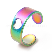 イオンプレーティング（ip）ステンレス鋼リング201個  オープンカフリング  女性用中空ハートリング  虹色  usサイズ6 3/4(17.2mm) RJEW-E063-05M