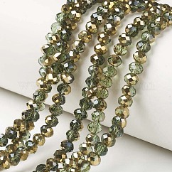 Chapelets de perles en verre transparent électrolytique, la moitié plaqué or, facette, rondelle, vert de mer foncé, 4x3mm, Trou: 0.4mm, Environ 105~110 pcs/chapelet, 38~39 cm