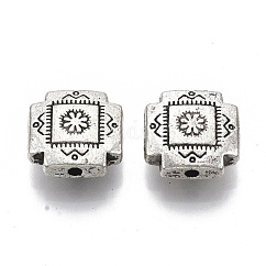 Abalorios de aleación de estilo tibetano, sin plomo y cadmio, cruz, plata antigua, 12x12x5mm, agujero: 1.6 mm, aproximamente 359 unidades / 1000 g