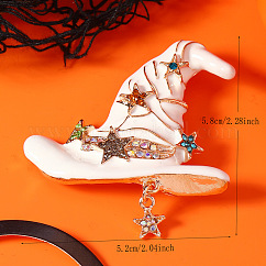 Broches en alliage émaillé pour chapeau de sorcière d'Halloween pour femmes, blanc, 58x52mm