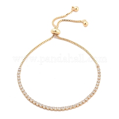 Braccialetti con cursore a catena piatta rotonda in ottone con pavé di zirconi trasparenti, nichel libero, placcato di lunga durata, oro, 10-1/4 pollice (26 cm)