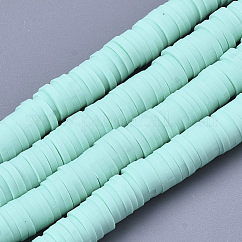 Chapelets de perle en pâte polymère manuel, perles heishi, pour les fournitures de bricolage bijoux artisanat, disque / plat rond, turquoise pale, 6x0.5~1mm, Trou: 2mm, Environ 320~450 pcs/chapelet, 15.35 pouce ~ 16.92 pouces (39~43 cm)