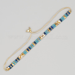 Pulseras deslizantes de estilo étnico vintage con cuentas de tila de vidrio ajustables hechas a mano para mujer, cielo azul profundo, 11.02 pulgada (28 cm)