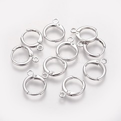 Messing Huggie Hoop Ohrring Zubehör, mit horizontalen Schleifen, langlebig plattiert, cadmiumfrei und bleifrei, Echt platiniert, 14.7x11.7x2 mm, Bohrung: 1.8 mm