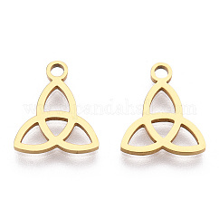 Breloques en acier inoxydable 304 plaquées par ions (IP), noeud trinité / triquetra, irlandais, véritable 18k plaqué or, 13.3x11.7x1mm, Trou: 1.5mm