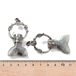天然ラブラドライトのクジラの尾の大きなペンダント  ラックメッキアンティークシルバーメッキ合金魚リングチャーム  カドミウムフリー＆鉛フリー  56~57x29x12.5~13mm  穴：6.5x6mm&nbsp;G-Q163-03AS-07