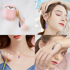 30個 2スタイル 天然アメジスト＆アゲートペンダント  プラチナトーンの真鍮パーツ  弾丸とナゲット  33x8mm  穴：3mm&nbsp;G-SC0001-55