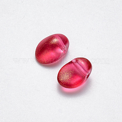 透明スプレー塗装ガラスチャーム  グリッターパウダー付き  オーバル  サクランボ色  8.5x6x4.5mm  穴：1mm&nbsp;GLAA-R211-05-C05