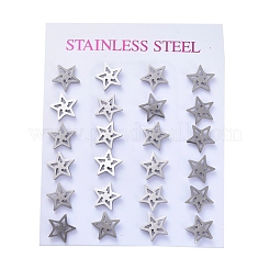 変色しにくい304ステンレススチールスタッドピアス  低刺激性のイヤリング  スター  ステンレス鋼色  9x9.5mm  ピン：0.7mm  12のペア/ボード&nbsp;EJEW-H368-33P