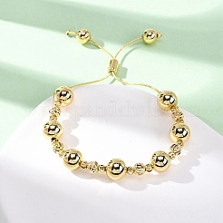 女性用真鍮ラウンドビーズスライダーブレスレット  ゴールドカラー  1-5/8インチ（4.2cm）〜2-7/8インチ（7.2cm）&nbsp;BJEW-D357-06B-G