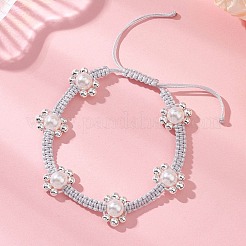 Браслеты из плетеных бусин для женщин из АБС-пластика с имитацией жемчуга и гальванизированного немагнитного синтетического гематита&nbsp;BJEW-JB12916