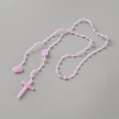 Collane di perline del rosario con catena a maglie in poliestere e resina&nbsp;NJEW-WH0020-72B