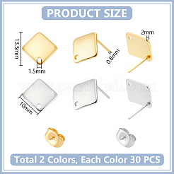 60 шт. 2 цвета фурнитура для сережек-гвоздиков из нержавеющей стали 304 STAS-UN0063-50