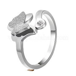 Простые кольца из нержавеющей стали со стразами&nbsp;PW-WGB58F3-02