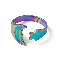 Ионное покрытие(ip) 304 нержавеющая сталь луна и звезда открытое кольцо-манжета для женщин&nbsp;RJEW-C045-19M