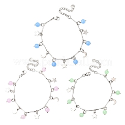 3 bracciale con ciondolo in acciaio inossidabile e giada malese naturale e tinta&nbsp;BJEW-JB12418