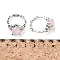 Bagues ouvertes en laiton serties de micro-pavés de zirconiums cubiques et de quartz rose naturel&nbsp;RJEW-T035-01P-L