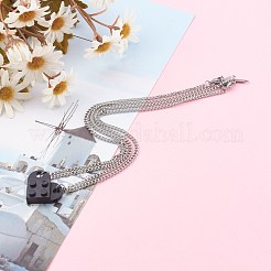 樹脂製ビルディングブロックペンダントネックレスセット  カップルのネックレス  304ステンレススチールのロブスタークロウ留め金付き  半楕円形  ブラック  17.51インチ（44.5cm）  2個/セット&nbsp;NJEW-JN03442-05