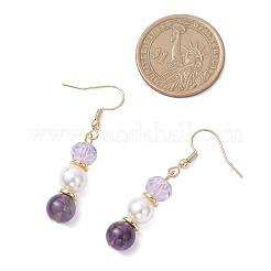 Круглые натуральные аметист мотаться серьги EJEW-JE06778-03