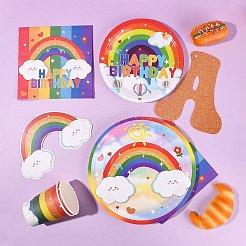 虹をテーマにした誕生日パーティーの装飾セット  ペーパータオル、紙コップ、テーブルクロス、バナー付き  カラフル  30x20x8cm&nbsp;ST-CJ0030-01
