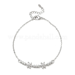 Pulseras de eslabones florales de latón con circonitas cúbicas transparentes.&nbsp;KK-CBA6980-24P
