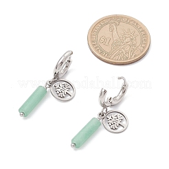 Серьги-кольца из нержавеющей стали 304 с зеленым авантюрином EJEW-JE06791-01